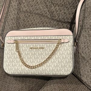 Michael Kors Logo Crossbody Bag in Pink and Cream